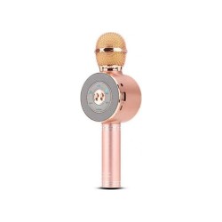 Ασύρματο Bluetooth Μικρόφωνο - Ενσωματωμένο Ηχείο, Καραόκε & Disco Light Led WS-669 Rose Gold