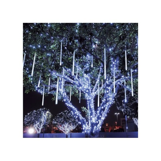 Χριστουγεννιάτικη LED βροχή μετεωριτών 8 τεμάχια x 30cm Λευκό ΟΕΜ 035