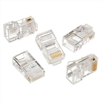 Modular plug 8P8C for solid LAN cable CAT5, UTP, 100 pcs per bag Transparent